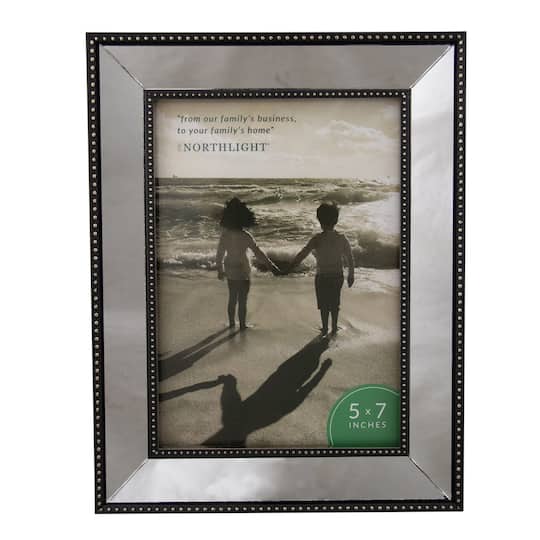 Silver Studded Glass Mirror Encased Photo Picture Frame, 5" x 7"